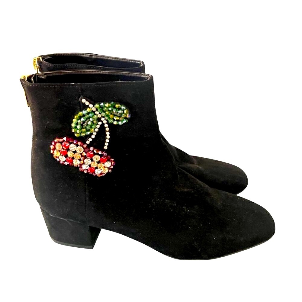 Betsy Johnson women’s boots size 6 ankle  black suede/ rhinestone trim - Picture 4 of 9